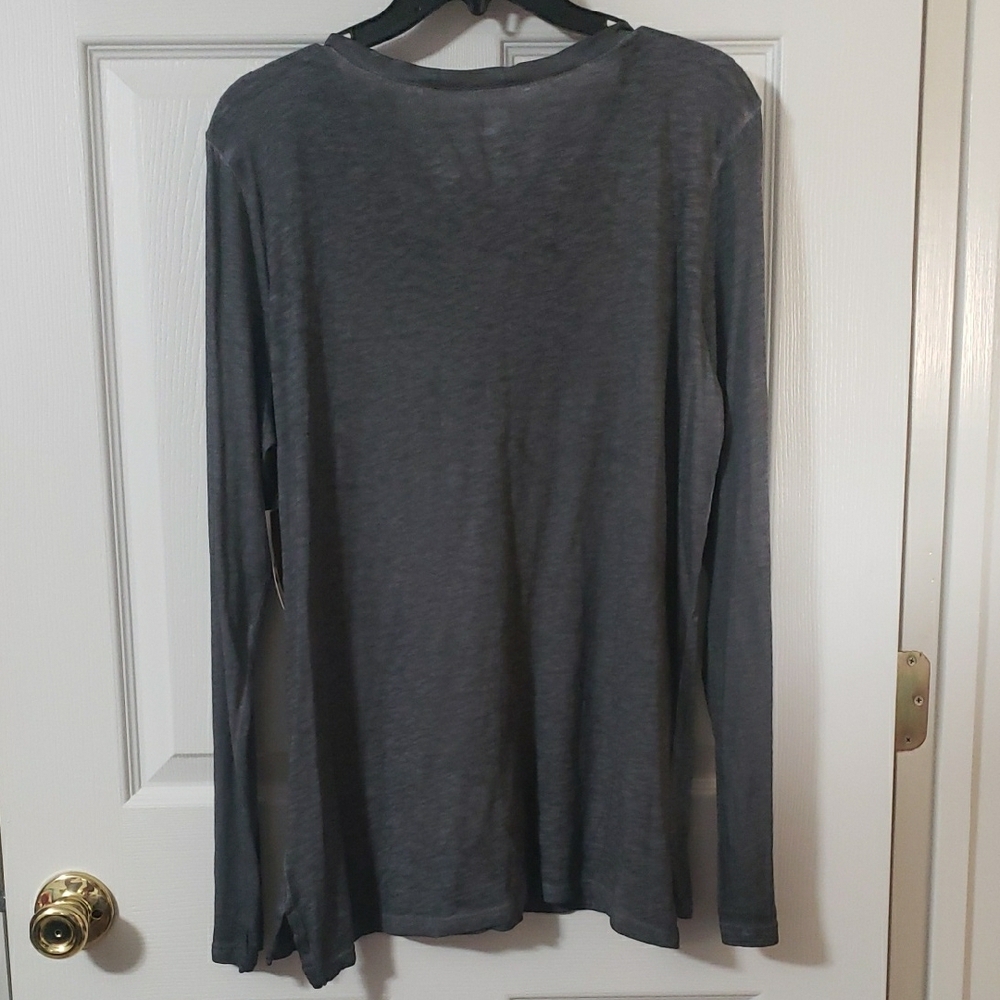Great Northwest Indigo Gray Long Sleeve, V-Neck Blouse - Picture 2 of 7